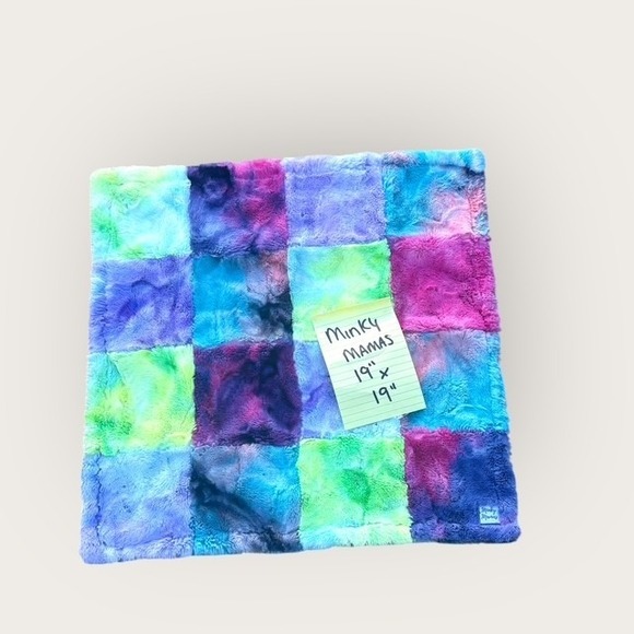 Minky Mamas Tie-Dye Patchwork Plush Baby Blanket Lovey 19" x 19" Soft Nursery - Picture 4 of 4